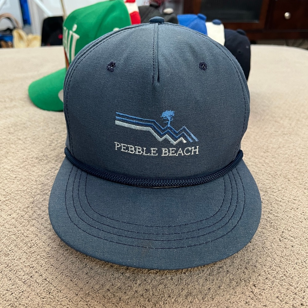 Vintage 1980s Pebble Beach Golf Rope Hat Navy Blue Made in USA Strapback